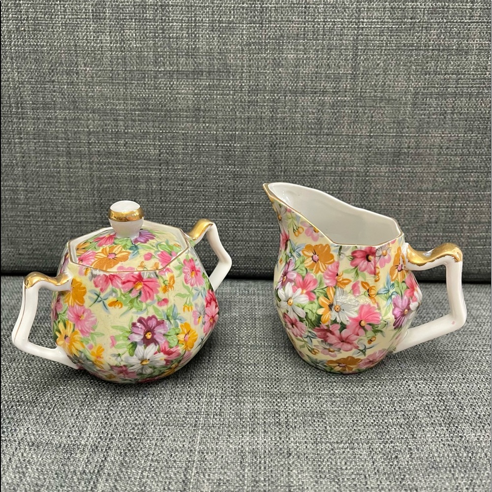 Vintage Porcelain Hand Painted Japan Cream and Sugar Set.